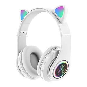 Amazing 7 Cat ’s Ears LED 블루투스 헤드폰, 액티브 노이즈 캔슬링 헤드폰, 무선 헤드셋, 8 시간 재생, Hi-Fi 스테레오, 음악 게임 DJ 용 딥베이스 (Peal White)-5776 미국출고-577650