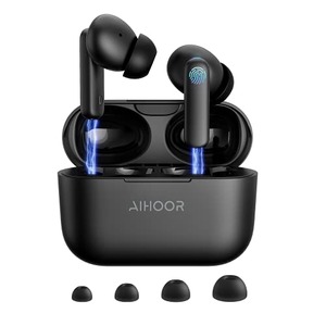 AIHOOR 무선 이어버드 충전 케이스가 있는 Bluetooth 5.0 인이어 헤드폰 내장 마이크 이어폰 터치 컨트롤 iPhone 및 Android용 579822 미국출고 이어폰