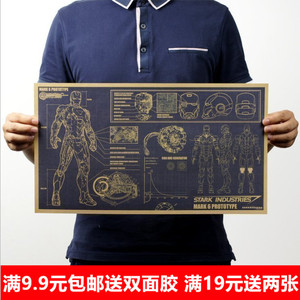 빈티지 레트로 영화 포스터 아이언맨 디자인 도면 장식 581430 인테리어포스터