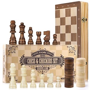 독일 나무 체스 체커 게임 접이식 보드 수제 선물-600662