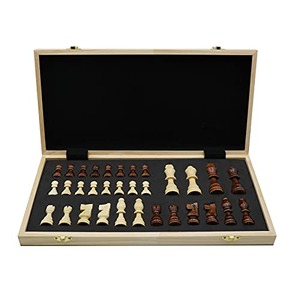 독일 체스 보드 나무 전통 게임 휴대용 나무 체스 세트 가족 선물 여행-600676