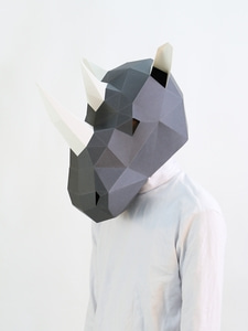 동물가면 코뿔소 입체 페이퍼 마스크 수제 DIY 종이 퍼즐 모형-602771