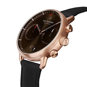 노드그린 스칸디나비아 디자인 쿼츠 로즈 골드 시계 블랙 손목시계-610784