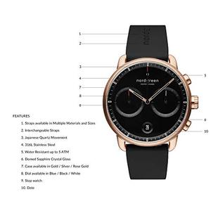 노드그린 스칸디나비아 디자인 쿼츠 로즈 골드 시계 블랙 손목시계-610779