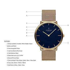 노드그린 스칸디나비아 디자인 시계 쿼츠 골드 블랙 손목시계-610778
