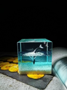 고래 장식 크리스탈 큐브 야광 모형 경관 생일선물 테이블-615781