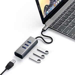 사테치 타입-C 2-in-1 USB 3.0 이더넷 포함 알루미늄 3포트 허브 - 2020/2018 맥북 에어 호환 미국 멀티포트-622654