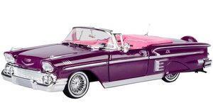 자동차 모형 미국 1958 쉐비 임팔라 컨버터블 로우라이더 퍼플 메탈릭 핑크 인테리어 겟 로우 시리즈 1/24 모델 바이 모토맥스-623367