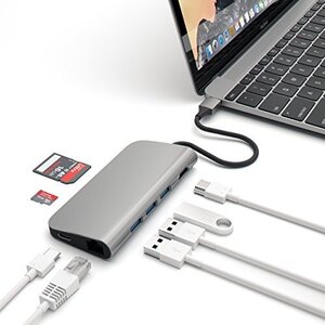 사테치 알루미늄 멀티 포트 어댑터 4K HDMI, USB-C 패스스루, 기가비트 이더넷, SD/마이크로 카드 리더, USB 3.0  미국 멀티포트-622657