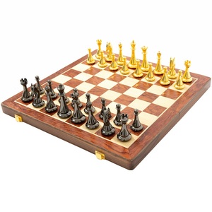체스 세트  금속알 서양식 뉴 합금 블랙 골드 접이식 우드 고급 chess
