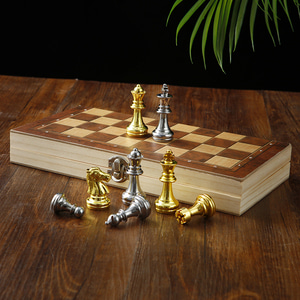 메탈 체스 휴대용 세트 우드 접이식 보드 메탈 체스복 고급 chess