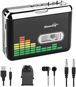 레트로 빈티지 미국 플레이어 카세트-MP3 변환기, BlumWay 휴대용 카세트 레코더, 이어폰이 있는 오디오 음악 카세트-628027