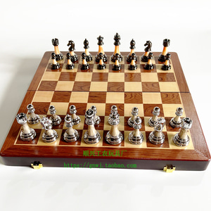 체스 원목 접이식판 금속알 옥알 체스복고 유럽식 고급 chess