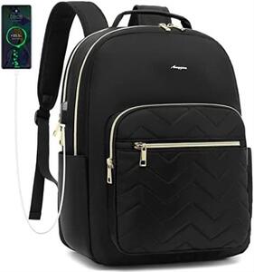 신학기 가방 미국 백팩 에이미젬 노트북 수납 여성용 여행, USB 충전 포트가 있는 방수 15.6인치 노트북 수납 블랙-630484