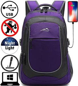 신학기 가방 미국 백팩 USB 충전 포트 노트북 수납 컴파트먼트 스트랩 도난 방지 야간 빛 반사 보라색-630435