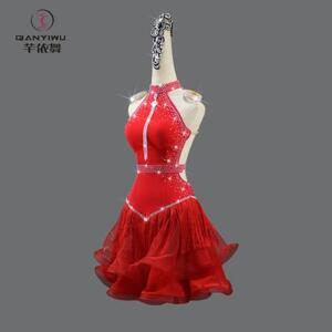 라틴 댄스복 붉은색 경연대회 원피스 여자 무대의상 연출