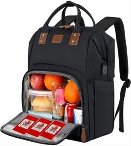 신학기 가방 미국 백팩 엑스트라 라지 런치, 여성용 17인치 여행용 노트북 수납, USB 포트 , 단열 쿨러 블랙-630481