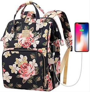 신학기 가방 미국 백팩 USB 충전 포트가 있는 15.6인치 스타일리시한 칼리지 스쿨 데이팩 노트북 수납 플라워 패턴-630464