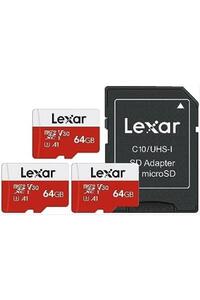 렉사 E-Series 64GB Micro SD 카드 3팩, 어댑터 포함 microSDXC UHS-I 플래시 메모리 카드 미국-638077