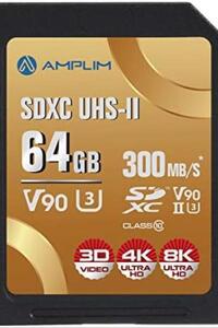 앰프림 64GB V90 UHS-II SD SDXC 카드, 300MB/S 2000X 읽기/쓰기 번개 속도 성능 미국-638136