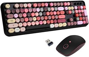 레트로 키보드 미국 레톤 USB ,104개의 다채로운 원형 키가 있는 무선 풀 사이즈와 3 DPI가 귀여운 마우스-640977