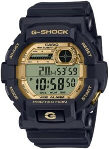 카시오 지샥 GD-350GB-1 블랙 및 골드 시리즈,200미터 방수,충격 방지,진동 플래시 경고 미국 시계-641119