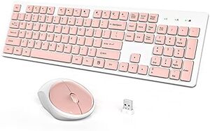 레트로 키보드 미국 무선 및 마우스,풀 사이즈 마우스 콤보,2.4GHz 사일런트 USB 콤보(핑크 화이트)-641003